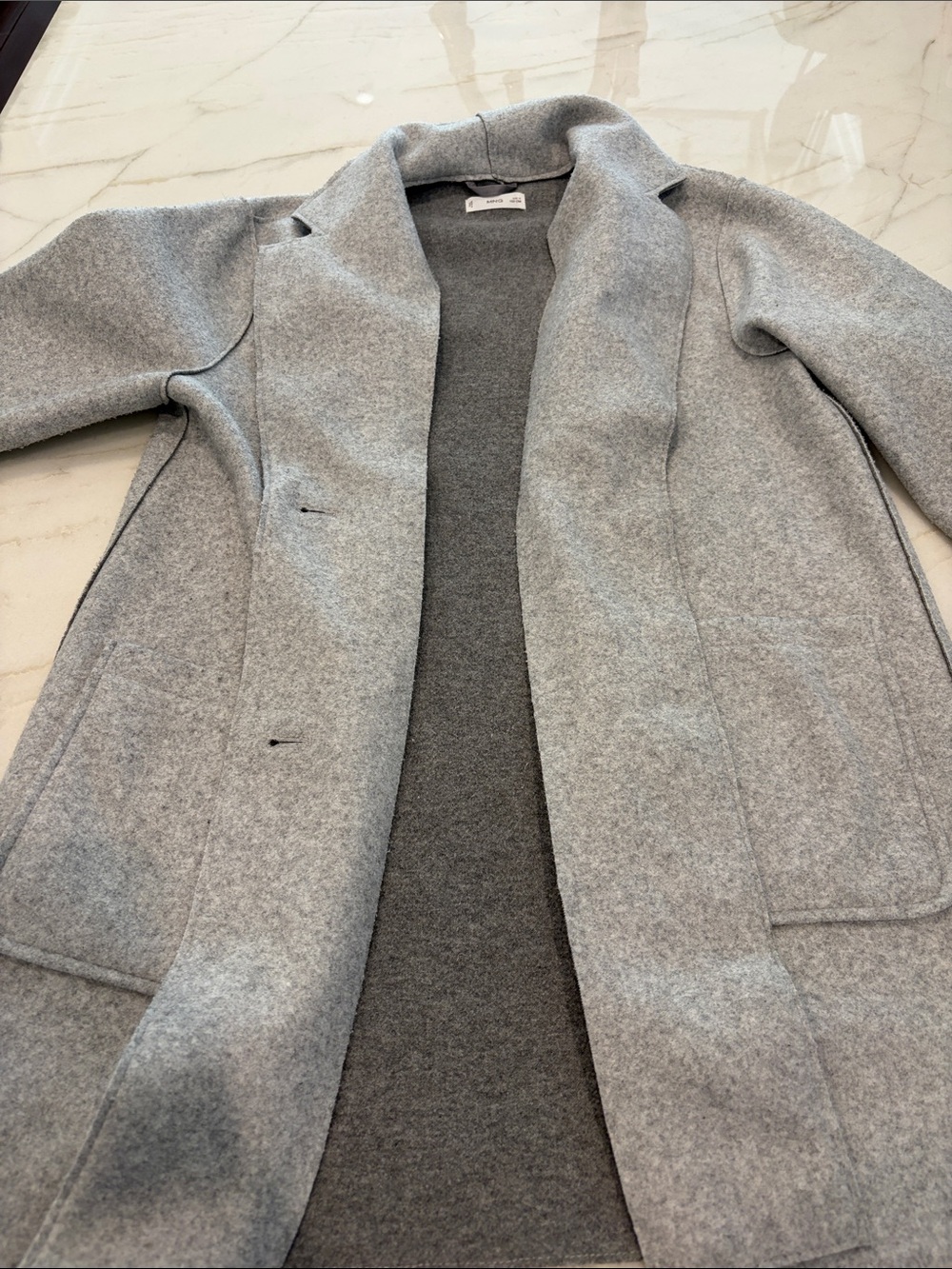 Mango Light Gray Long Wool-Blend Trench Coat